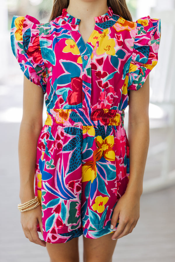 Girls: Wild Love Magenta Pink Floral Romper