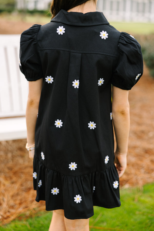 Girls: Dream Of The Day Black Floral Embroidered Dress