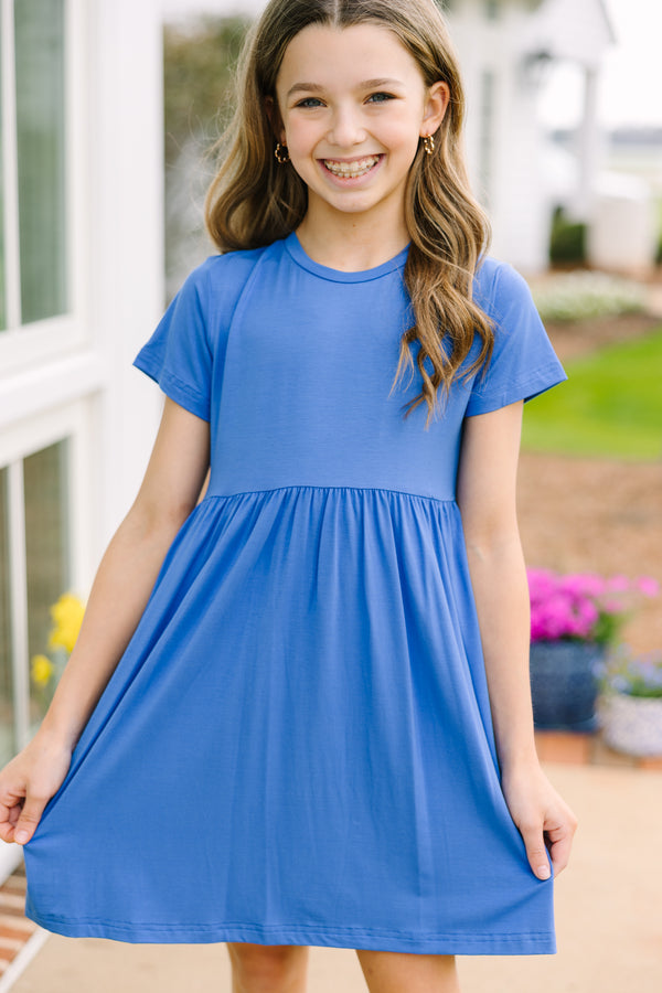 Girls: Happy Days Royal Blue Babydoll Dress – Shop the Mint