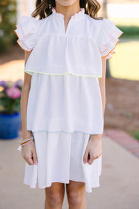 Girls: Colorblock Trim Ruffle Dress