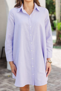 Hanging On Every Word Lavender Purple Shirt Dress