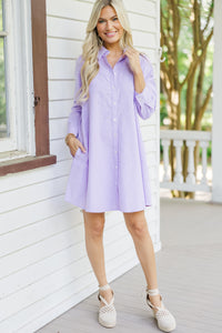 Hanging On Every Word Lavender Purple Shirt Dress
