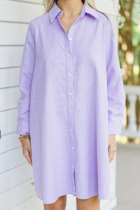 Hanging On Every Word Lavender Purple Shirt Dress