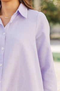 Hanging On Every Word Lavender Purple Shirt Dress