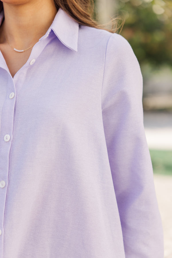 Hanging On Every Word Lavender Purple Shirt Dress