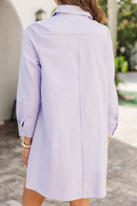 Hanging On Every Word Lavender Purple Shirt Dress