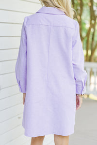 Hanging On Every Word Lavender Purple Shirt Dress