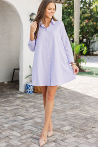 Hanging On Every Word Lavender Purple Shirt Dress