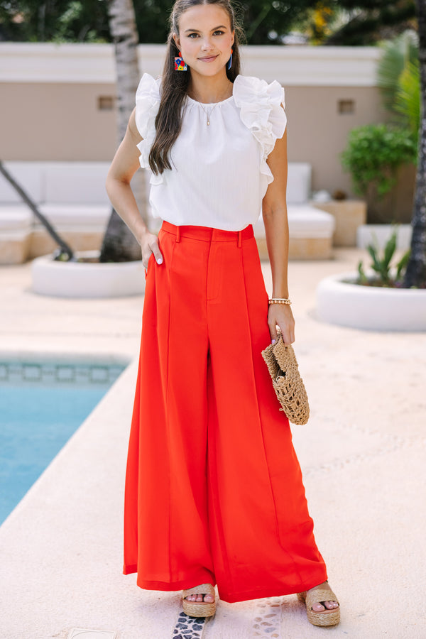red wide leg dress pants Red Linen Blend Wide Leg Pants - Two Piece Sets