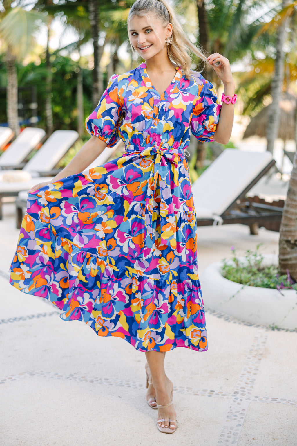 abstract blue dress Make You See Midi Hand Wash Cold Color:Toffee Black Tiered Long Sleeve White Nude