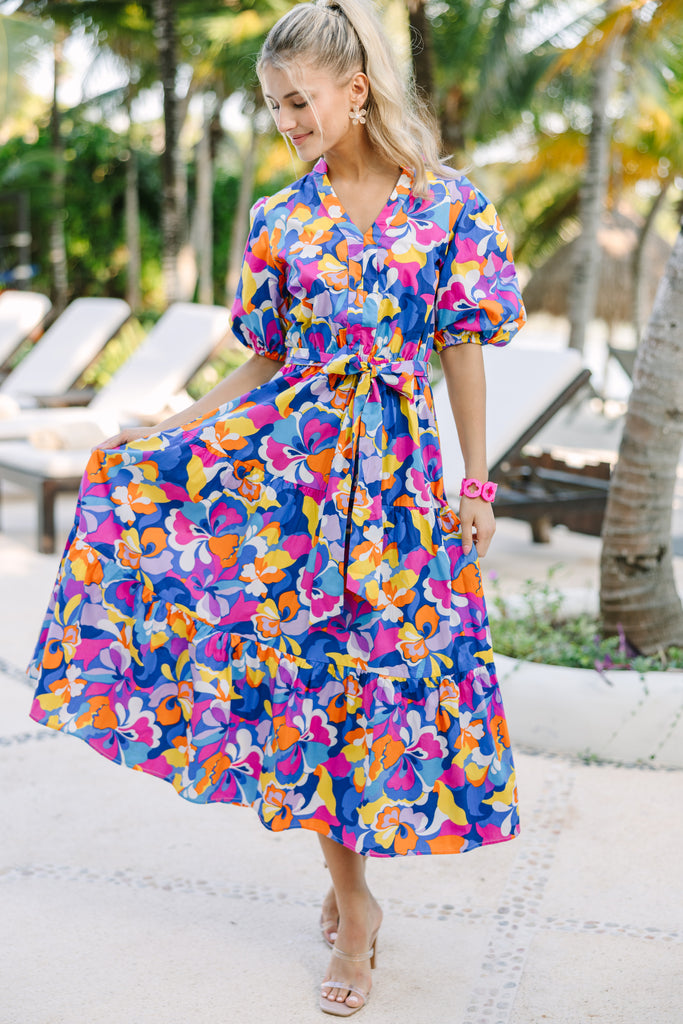 Make You See Blue Abstract Midi Dress Shop the Mint