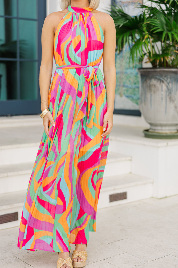Sleeveless O-Ring Cut Out With Tie Back Abstract Maxi Dress