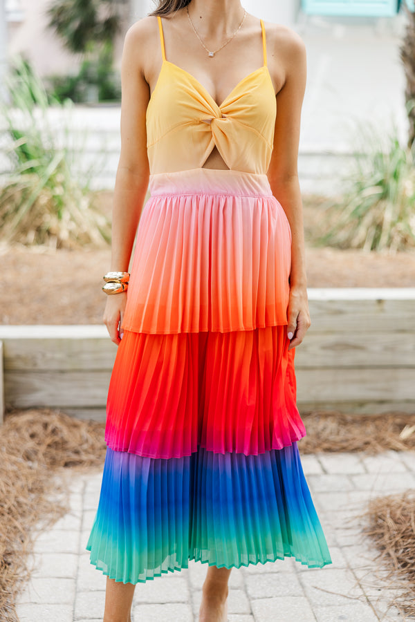 bold midi dresses, ombre midi dresses, colorful midi dresses for summer