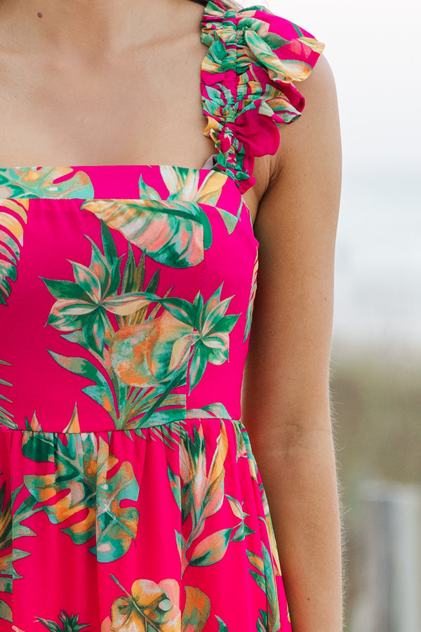 Enjoy The Views Fuchsia Pink Tropical Maxi Dress