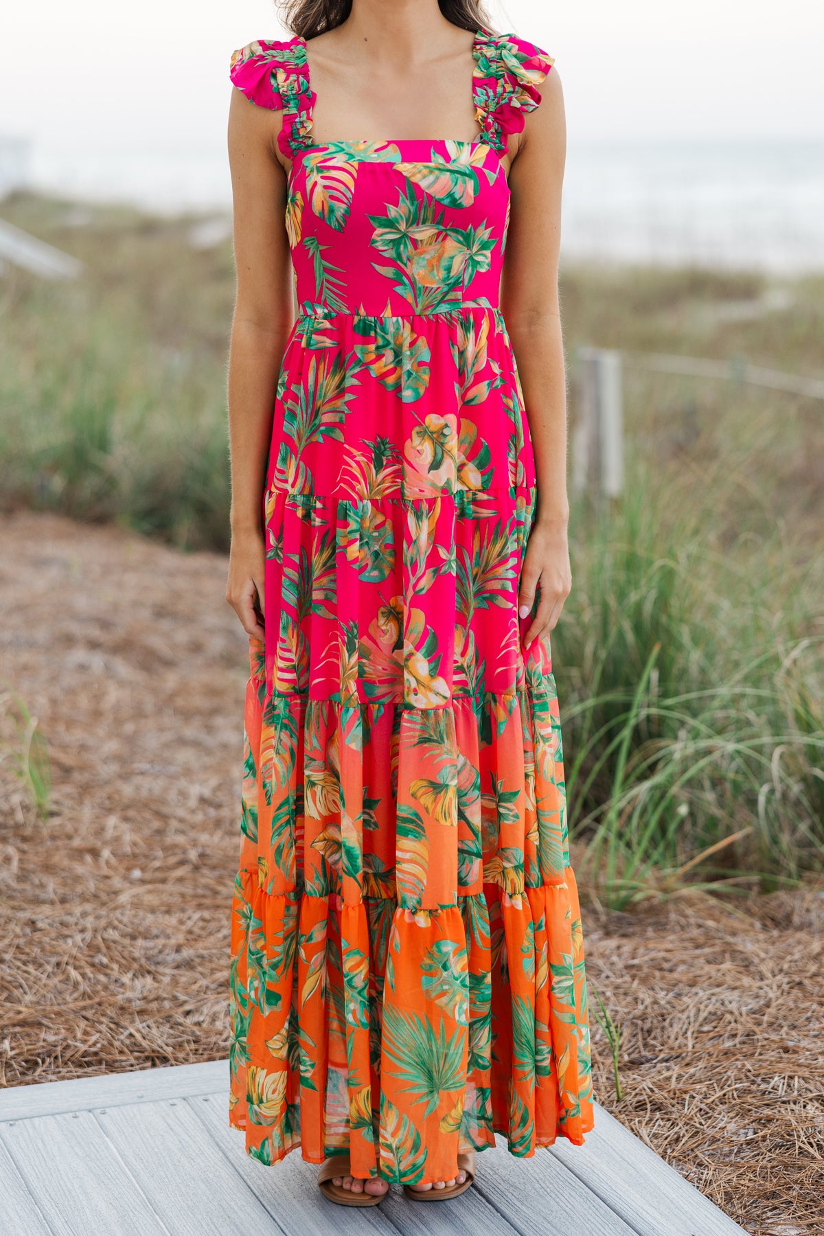 Helena Pink Tröpical Maxi Dress
