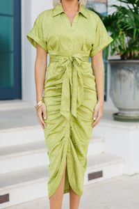 Second Glances Chartreuse Button Down Midi Dress