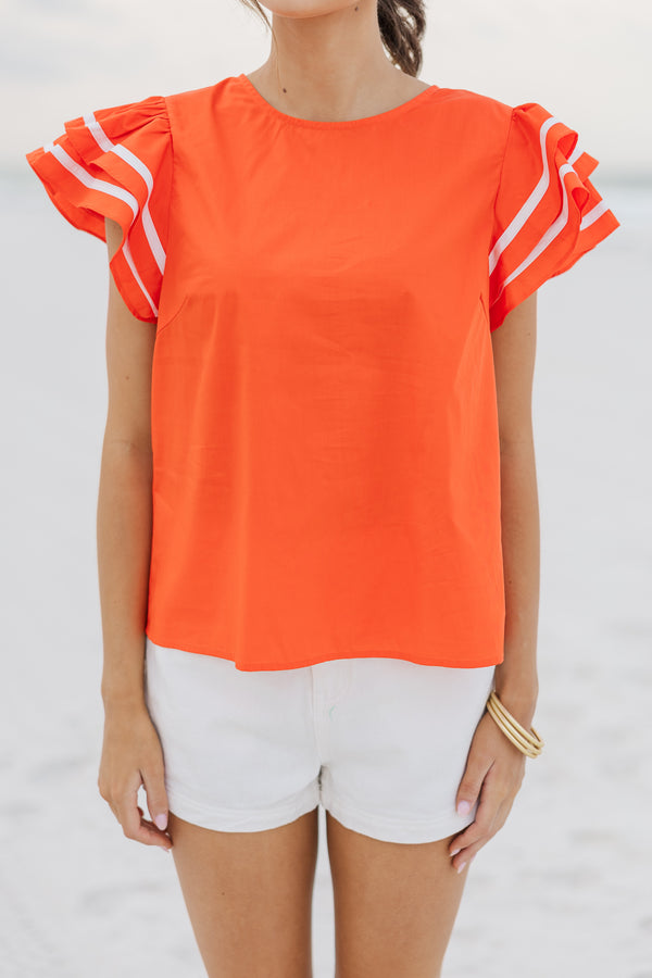 Just For You Orange Ruffled Blouse