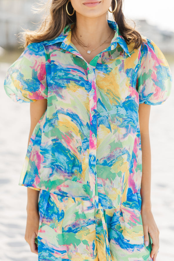 View From The Coast Green Abstract Blouse