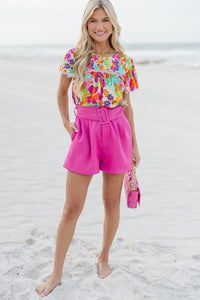 On Your Way Up Fuchsia Pink Floral Blouse