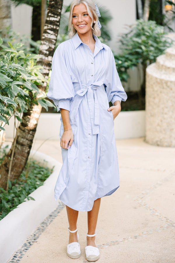 See You There Light Blue Button Down Midi Dress Shop the Mint See You There Light Blue Button Down Midi Dress Shop the Mint