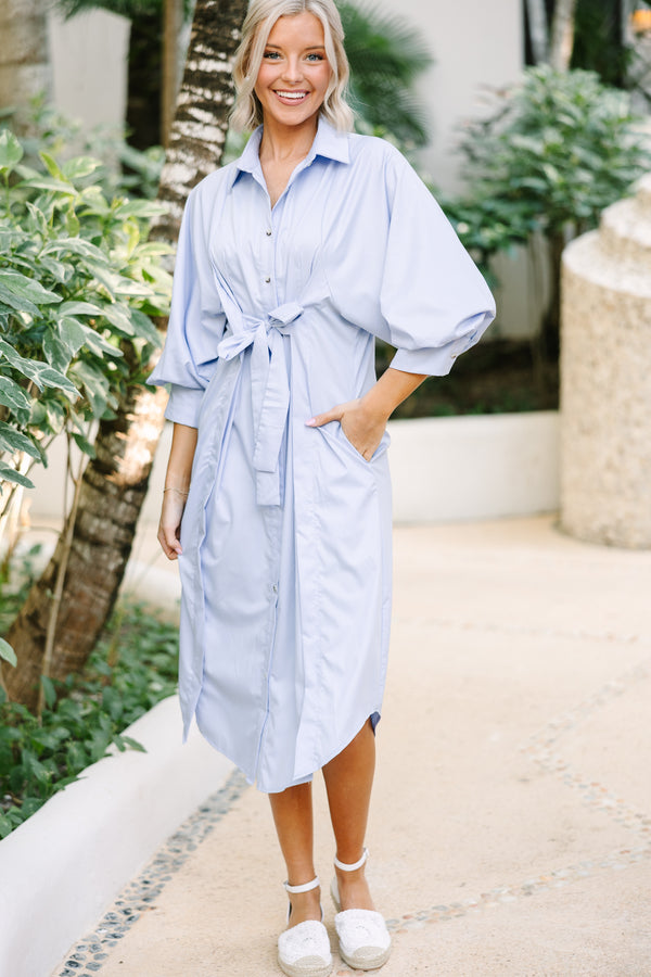 See You There Light Blue Button Down Midi Dress Shop the Mint See You There Light Blue Button Down Midi Dress Shop the Mint