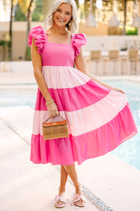 All It Takes Pink Colorblock Midi Dress