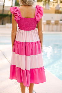 All It Takes Pink Colorblock Midi Dress