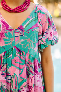 Know The Joy Teal Green Floral Dress