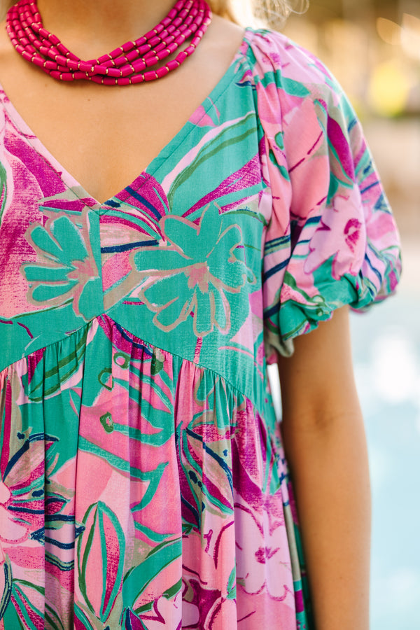 Know The Joy Teal Green Floral Dress