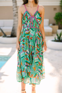 Back In Action Green Abstract Midi Dress