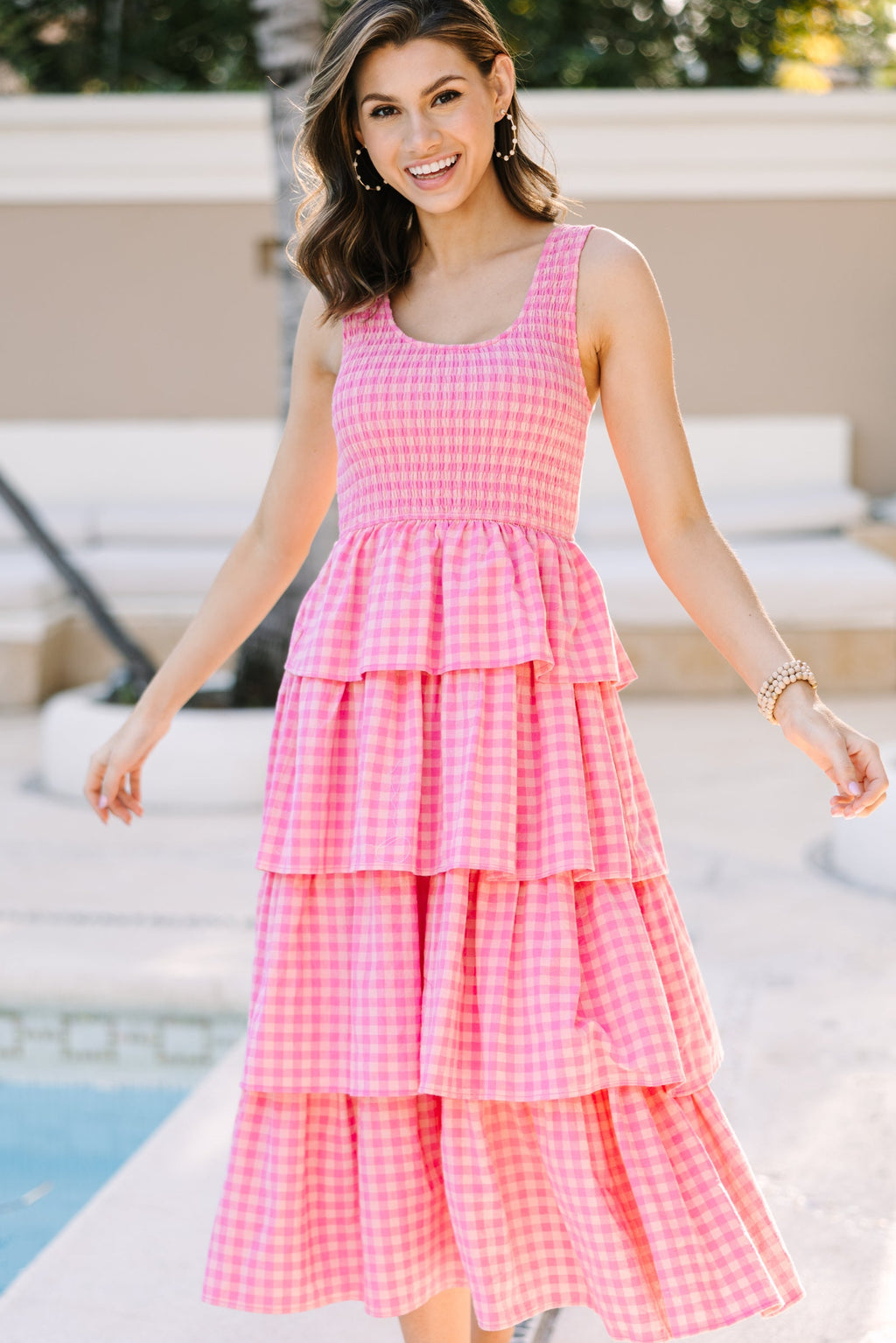 Look Your Way Pink Gingham Midi Dress – Shop the Mint