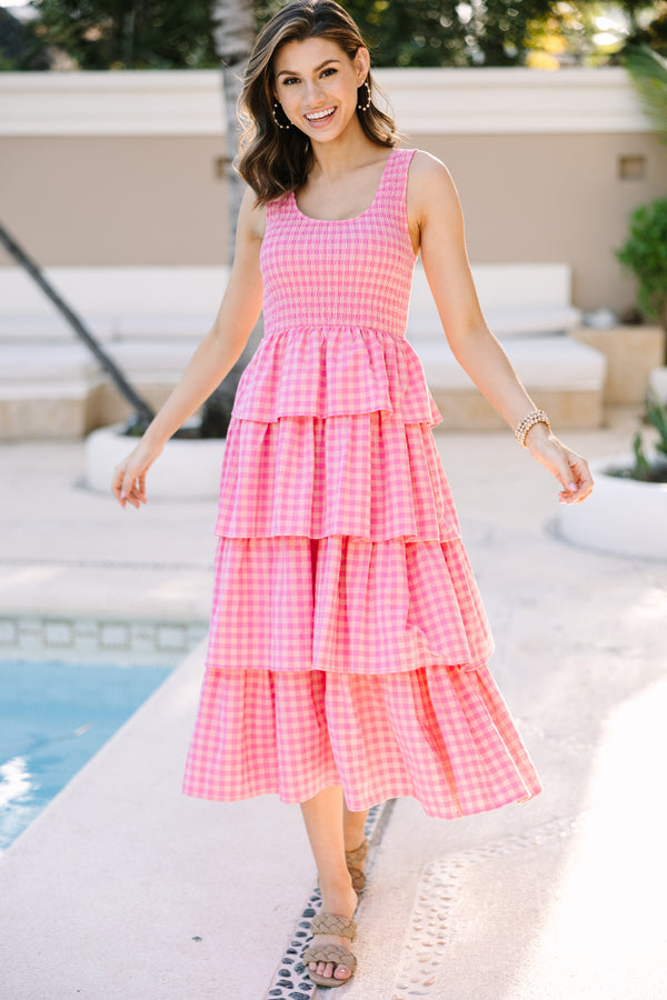Look Your Way Pink Gingham Midi Dress – Shop the Mint