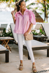 Know You Better Pink Puff Sleeve Blouse