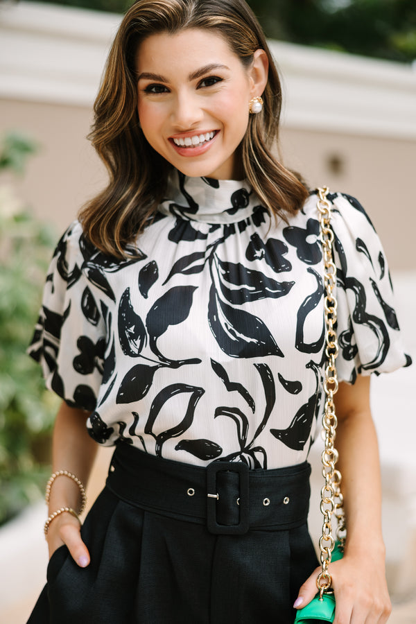 black and white blouse, black and white floral blouse, workwear blouses