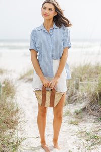 In Your Heart Blue Striped Button Down Blouse