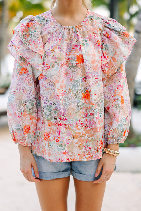 Feeling At Peace Pink Ditsy Floral Blouse