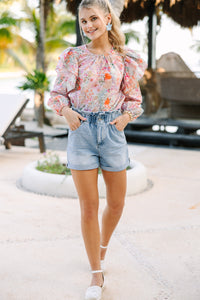 Feeling At Peace Pink Ditsy Floral Blouse