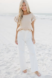 Main Attraction Oatmeal Ruffled Sweater