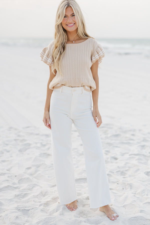 Main Attraction Oatmeal Ruffled Sweater