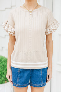 Main Attraction Oatmeal Ruffled Sweater