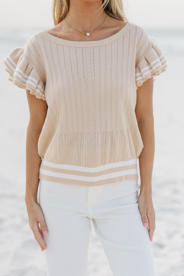 Main Attraction Oatmeal Ruffled Sweater