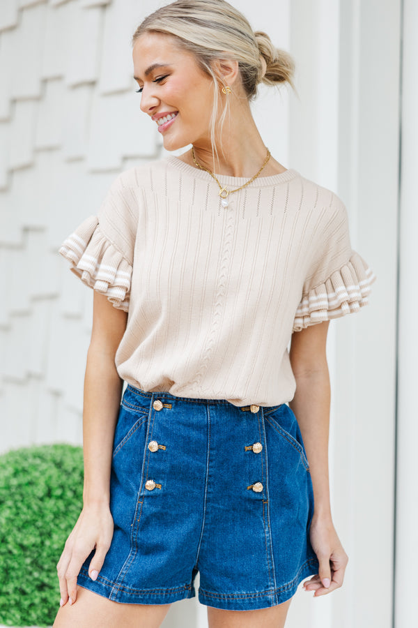 Main Attraction Oatmeal Ruffled Sweater