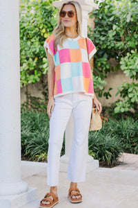 Thinking Of You Orange Checkered Sweater