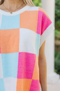 Thinking Of You Orange Checkered Sweater