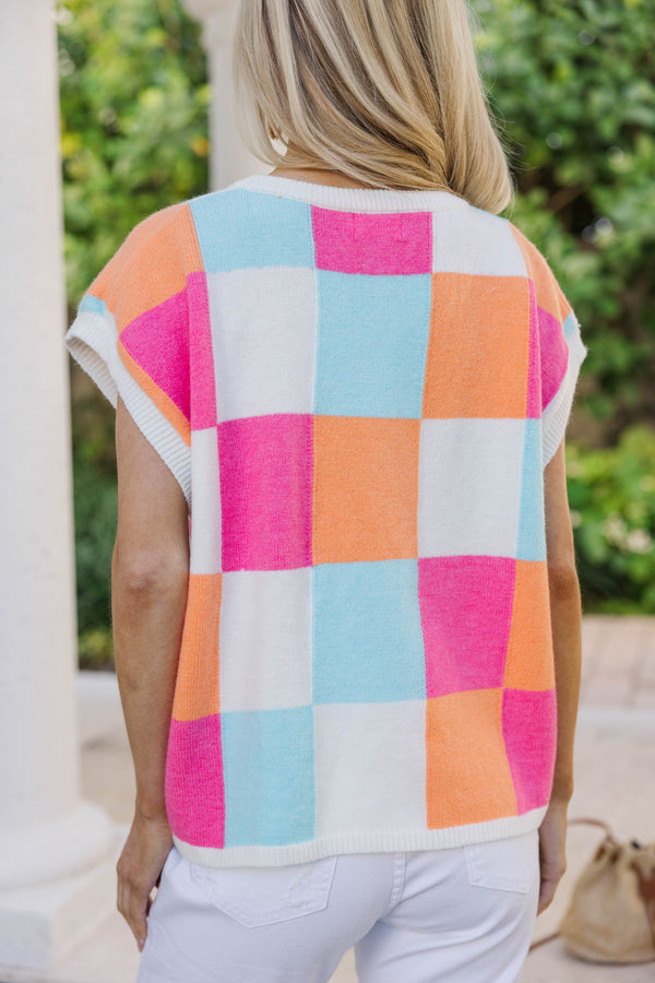 Thinking Of You Orange Checkered Sweater