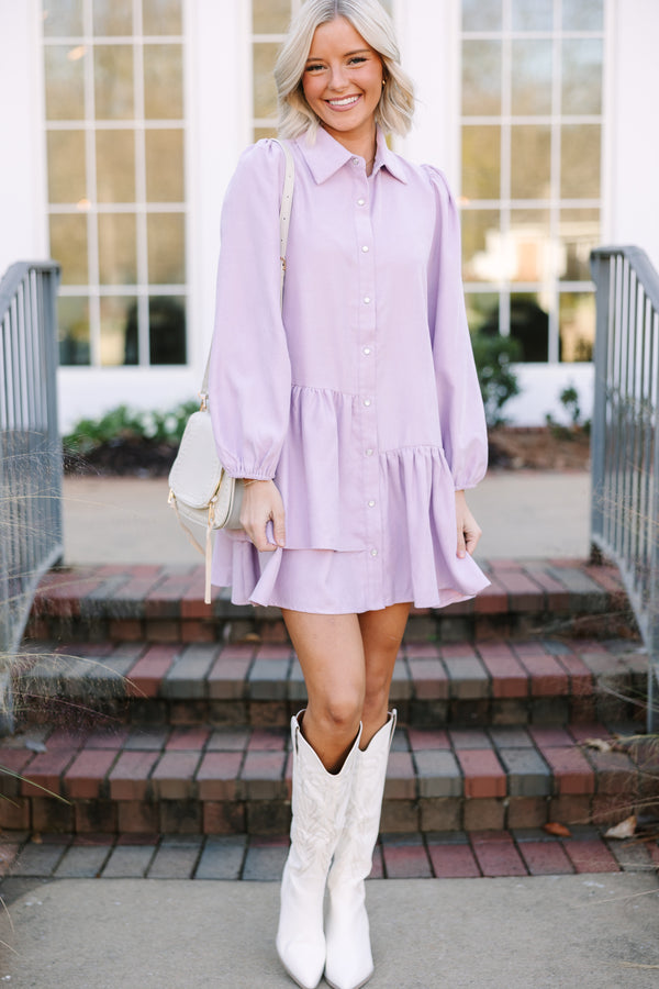 corduroy long sleeve dress It's Your Place Lilac Purple Corduroy Button Down Dress, Large - The Mint Julep Boutique
