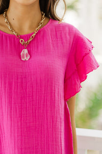 It's All True Candy Pink Ruffled Gauze Top