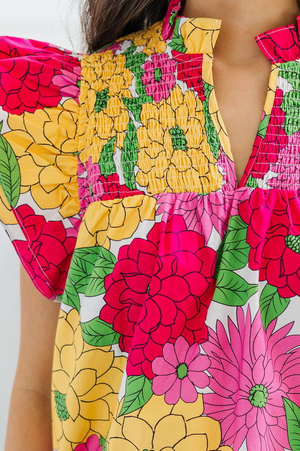 bold summer blouses, floral summer blouses, bright blouses, shop the mint 