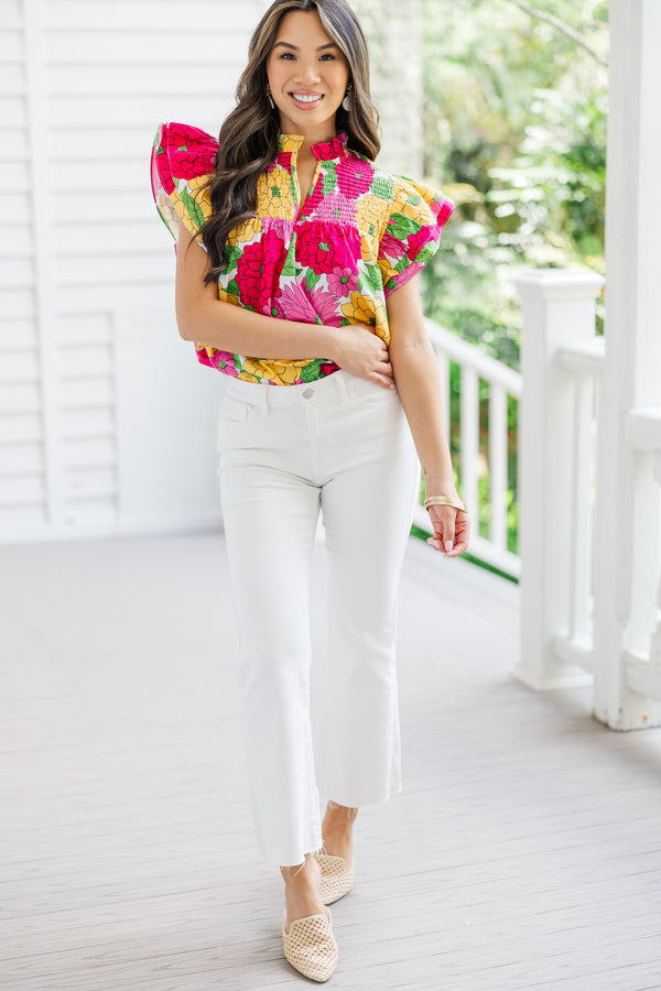 bold summer blouses, floral summer blouses, bright blouses, shop the mint 