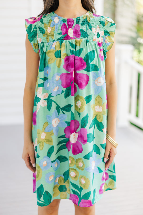 Longing For Love Sage Green Floral Ruffled Dress
